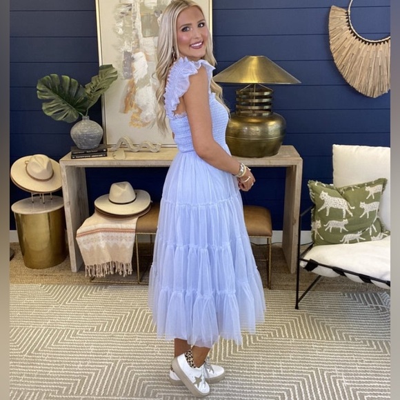 NWT Listicle Smocked Ruffle Tiered Mesh Midi Maxi Dress Size Large Retail $74 - Picture 4 of 16